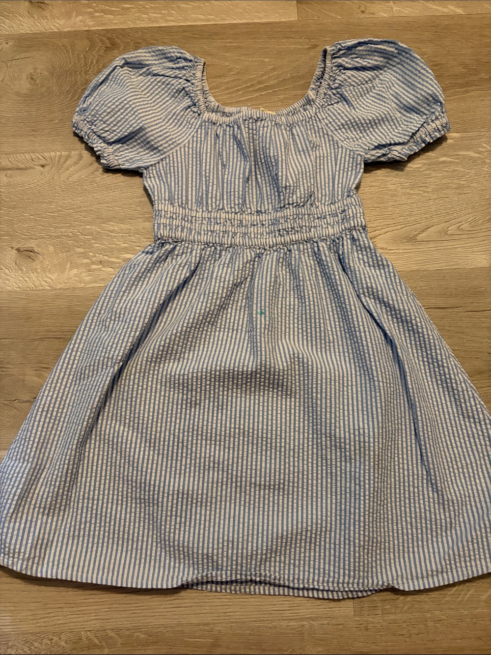 Crewcuts Blue and White Striped Puff Sleeve Dress